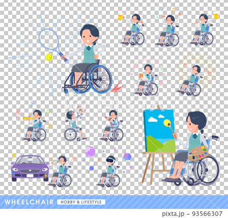 車椅子に乗る事務員女性のセット 93566307