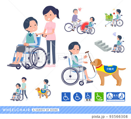 車椅子に乗る事務員女性のセット 93566308