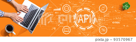 API - application programming interface concept with person using a laptop API - application programming interface concept with person using a laptop 93570967