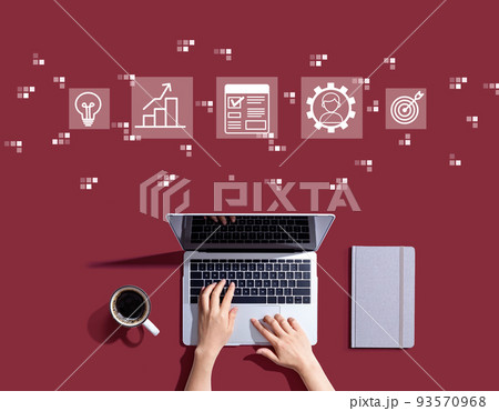 Project management theme with person using a laptop 93570968