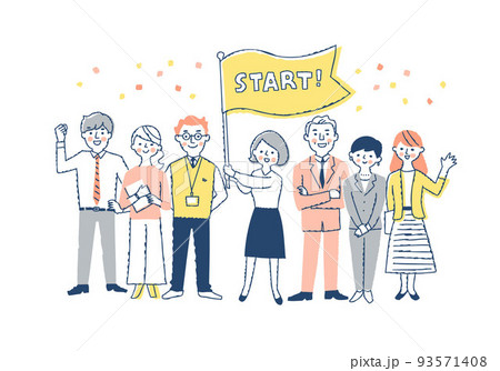 フラッグを持っている女性と数人のビジネスパーソン男女 93571408