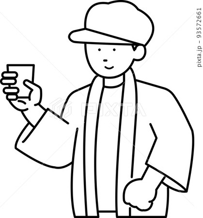 日本酒を試飲する当時の男性のイラスト素材　線画のみ 93572661