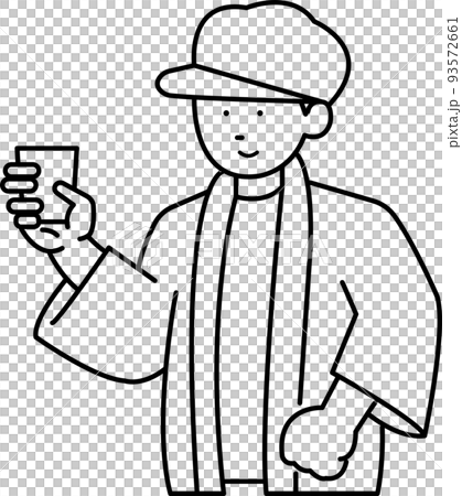 日本酒を試飲する当時の男性のイラスト素材　線画のみ 93572661