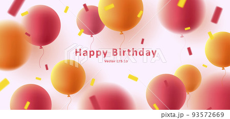 Happy Birthday banner with red and yellow realistic 3d balloons and confetti Happy Birthday banner with red and yellow realistic 3d balloons and confetti 93572669