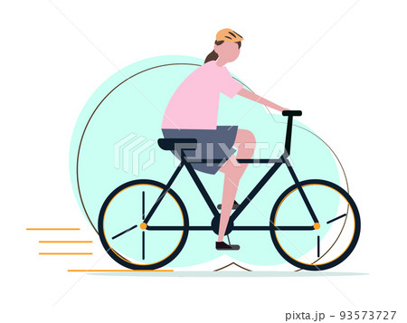 自転車を漕ぐ子供 女の子 サイクリング 乗る 運動 背景透過 イラスト	 93573727