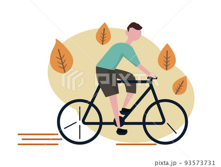 秋のサイクリング 自転車に乗る男性 背景透過 イラストのイラスト素材