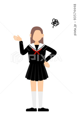 セーラー服を着た女子生徒、困って腰に手を当ててため息をつく 93574448