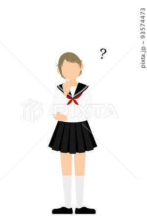 白いセーラー服を着た女子生徒、疑問を持つ 93574473