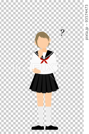 白いセーラー服を着た女子生徒、疑問を持つ 93574473