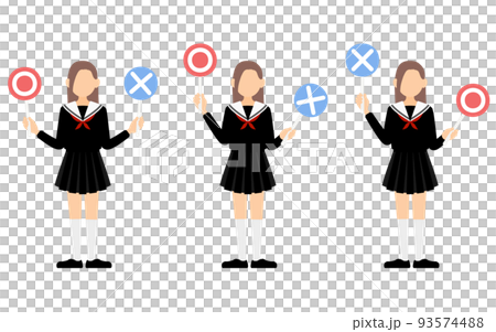 一組穿著水手服的女孩用丸子棒回答問題 93574488