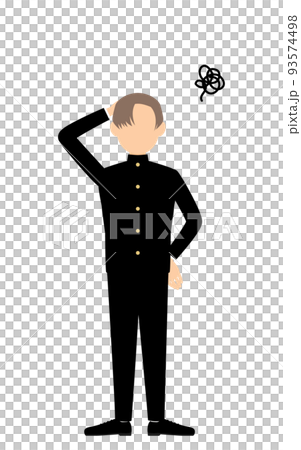 A male student wearing a school uniform puts his hand on his head in trouble A male student wearing a school uniform puts his hand on his head in trouble 93574498