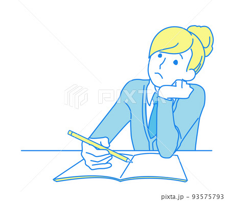 勉強に身が入らない、心ここにあらずな女の子のイメージイラスト 93575793