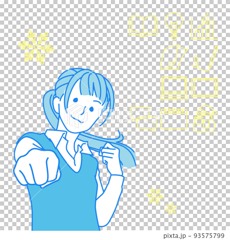 Icon set with a girl who sticks out her fist and makes a guts pose-long sleeve vest 93575799