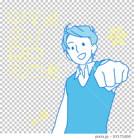 Icon set with a boy who sticks out his fist and makes a guts pose-long sleeve vest 93575800