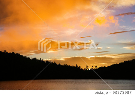 夏の北八ヶ岳　白駒池の朝焼け  長野県　日本 93575987