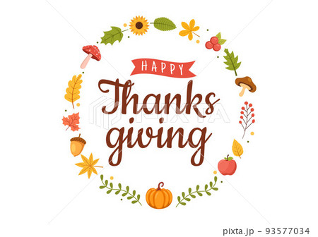 Happy Thanksgiving Celebration Template Hand Drawn Cartoon Flat Illustration with Turkey, Leaves, Chicken or Pumpkin Design 93577034