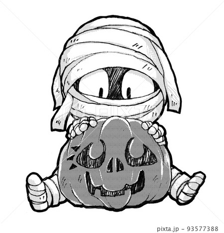 モノクロ ミイラ写真 いろいろな表情のシンプルなミイラ男のモノクロ