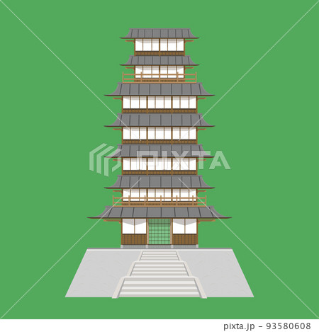 japanese tower 7 floor old style vector illustration eps10 93580608