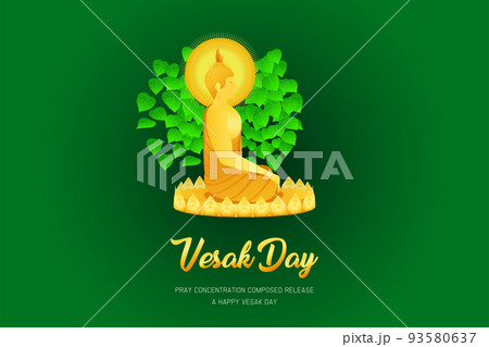 vesak day monk phra buddha sitting on lotus base for pray concentration composed release front of pho leaf religion culture faith vector illustration eps10 vesak day monk phra buddha sitting on lotus base for pray concentration composed release front of pho leaf religion culture faith vector illustration eps10 93580637