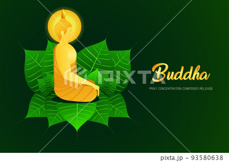 monk phra buddha side view sitting on pho leaf for pray concentration composed release religion culture faith vector illustration eps10 93580638