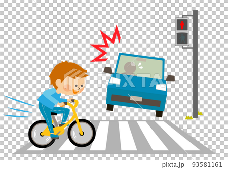 交通安全　横断歩道で信号無視をする自転車　　 93581161