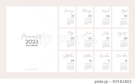 2023 Calendar Trendy Minimalist Style. minimal calendar planner design for printing template set of 12 pages desk calendar. vector illustration 93581802