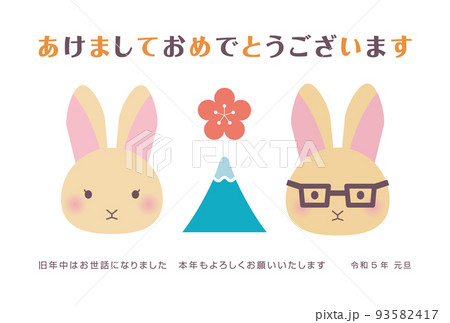 夫婦のオレンジウサギ　年賀状　ヨコ 93582417