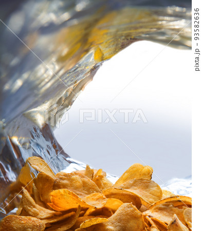 Potato chips. View from inside the package 93582636