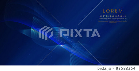 Abstract luxury golden lines curved overlapping on dark blue background. Template premium award design. 93583254