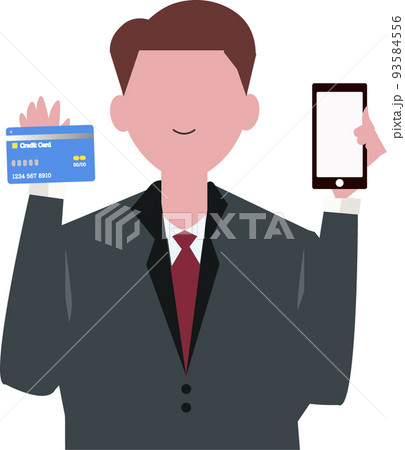 クレジットカードとスマホを持つ男性 電子決済 ビジネスマン イラストのイラスト素材