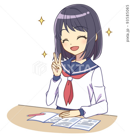 勉強をするセーラー服の女の子　ピース 93585065