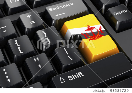 Bruneian flag painted on computer keyboard. Online business, education, shopping in Brunei concept. 3D rendering 93585729