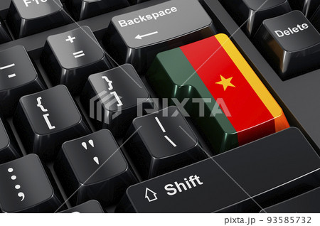 Cameroonian flag painted on computer keyboard. Online business, education, shopping in Cameroon concept. 3D rendering 93585732