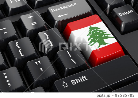 Lebanese flag painted on computer keyboard. Online business, education, shopping in Lebanon concept. 3D rendering Lebanese flag painted on computer keyboard. Online business, education, shopping in Lebanon concept. 3D rendering 93585785