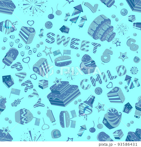 Sweets party blue colour seamless wallpaper 93586431
