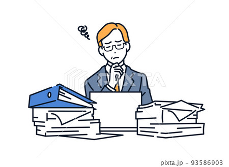 ペーパーレス化が進まない上司のベクターイラスト素材 93586903