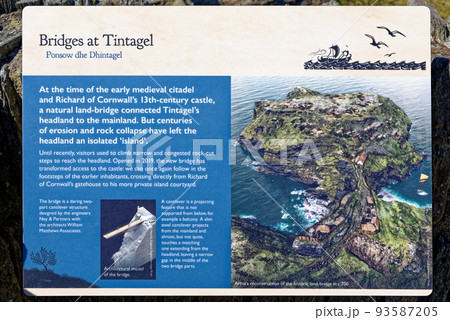 Sign of the new Tintagel Bridge - Tintagel castle - Cornwall Sign of the new Tintagel Bridge - Tintagel castle - Cornwall 93587205