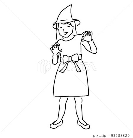 ハロウィンで魔女の仮装をする女の子 線画 ハロウィンで魔女の仮装をする女の子 線画 93588329
