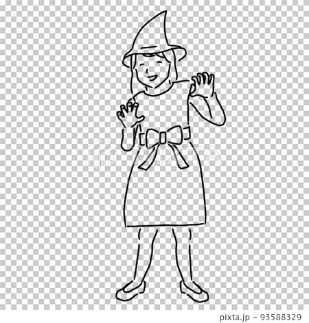 ハロウィンで魔女の仮装をする女の子 線画 ハロウィンで魔女の仮装をする女の子 線画 93588329