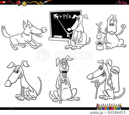 cartoon dogs animal characters set coloring page 93589455