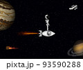 Man's flight to unknown stars. Rocket. astronaut, saturn, jupiter, asteroid, space telescope. 93590288