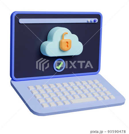 3d rendering cloud technology on laptop computer illustration. 93590478