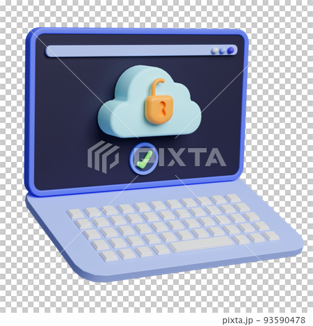 3d rendering cloud technology on laptop computer illustration. 93590478