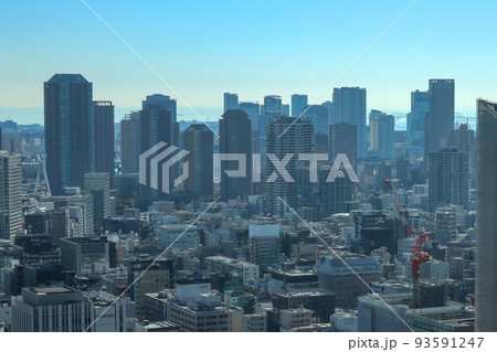 俯瞰 遠景　東京 日本橋 兜町 茅場町 新川 周辺のビル群（2022年1月） 93591247