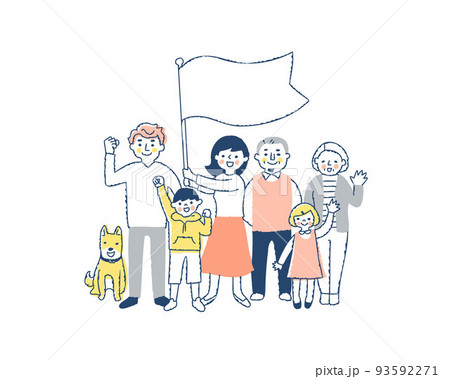フラッグを持っているママと家族 93592271