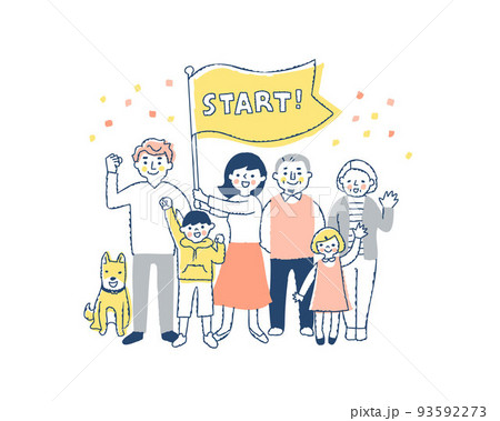 フラッグを持っているママと家族 93592273