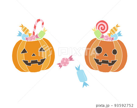 ハロウィン　お菓子が入ったジャックオーランタンのバスケット　セット 93592752