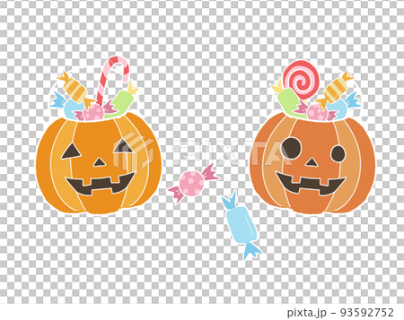ハロウィン　お菓子が入ったジャックオーランタンのバスケット　セット 93592752