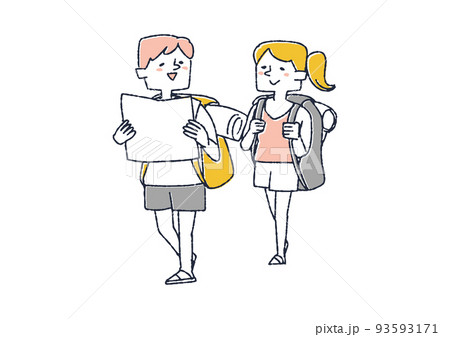 旅をするカップル　さまざまな地域を最小限の荷物で自由に旅をするバックパッカー達 93593171