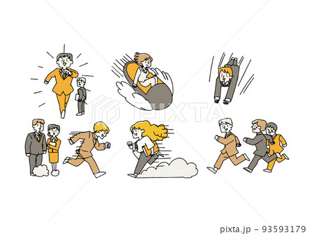 早いスピードで進んでいくビジネスマン達 コミカルな手書きの人物 ベクター、温かみのある線画 早いスピードで進んでいくビジネスマン達 コミカルな手書きの人物 ベクター、温かみのある線画 93593179